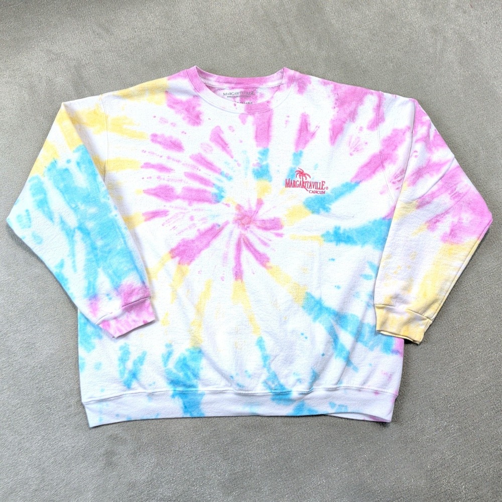 Margaritaville XL Sweatshirt Womens Tie Dye Cancun Pastel Pink Blue Crewneck JX6